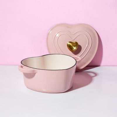 Pink Heart-Shaped Enameled Cast Iron Pot