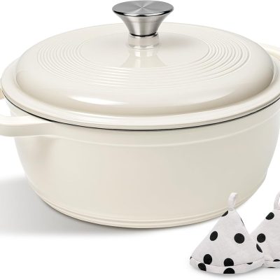 Cream-White Enameled Cast Iron Bread Oven