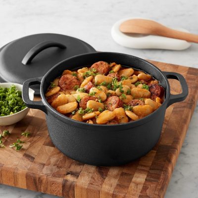 Speckled black glass-coated stockpot